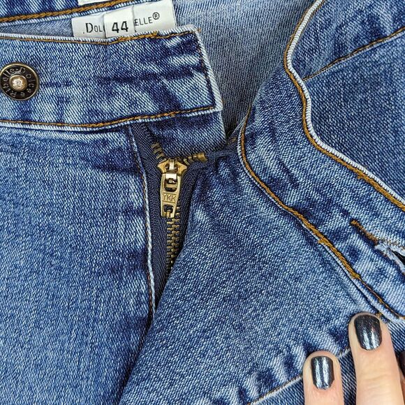 VTG 90s Y2K Mid-Rise Embroidered Floral Overlap Zipper Flare Crop Jeans Denim 30 - Picture 11 of 12
